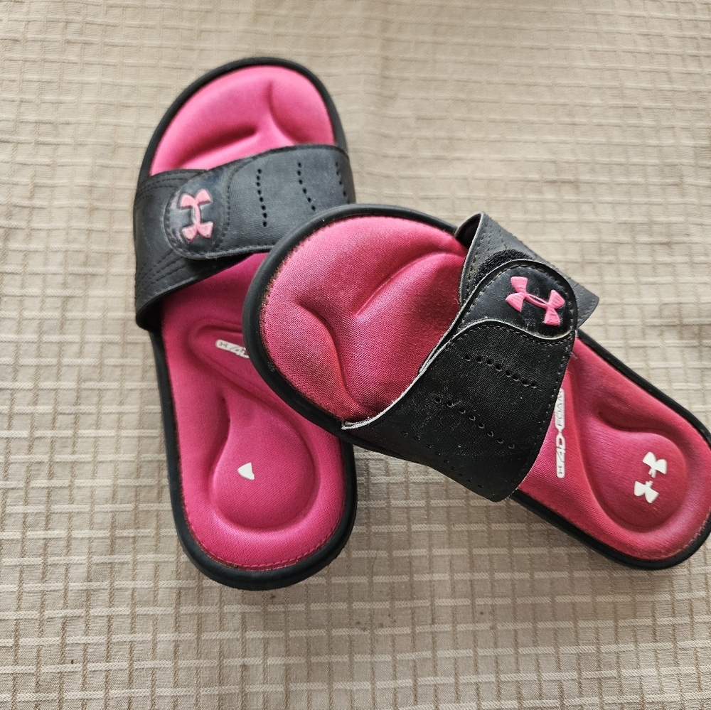 Under Armour Black and Pink Slides